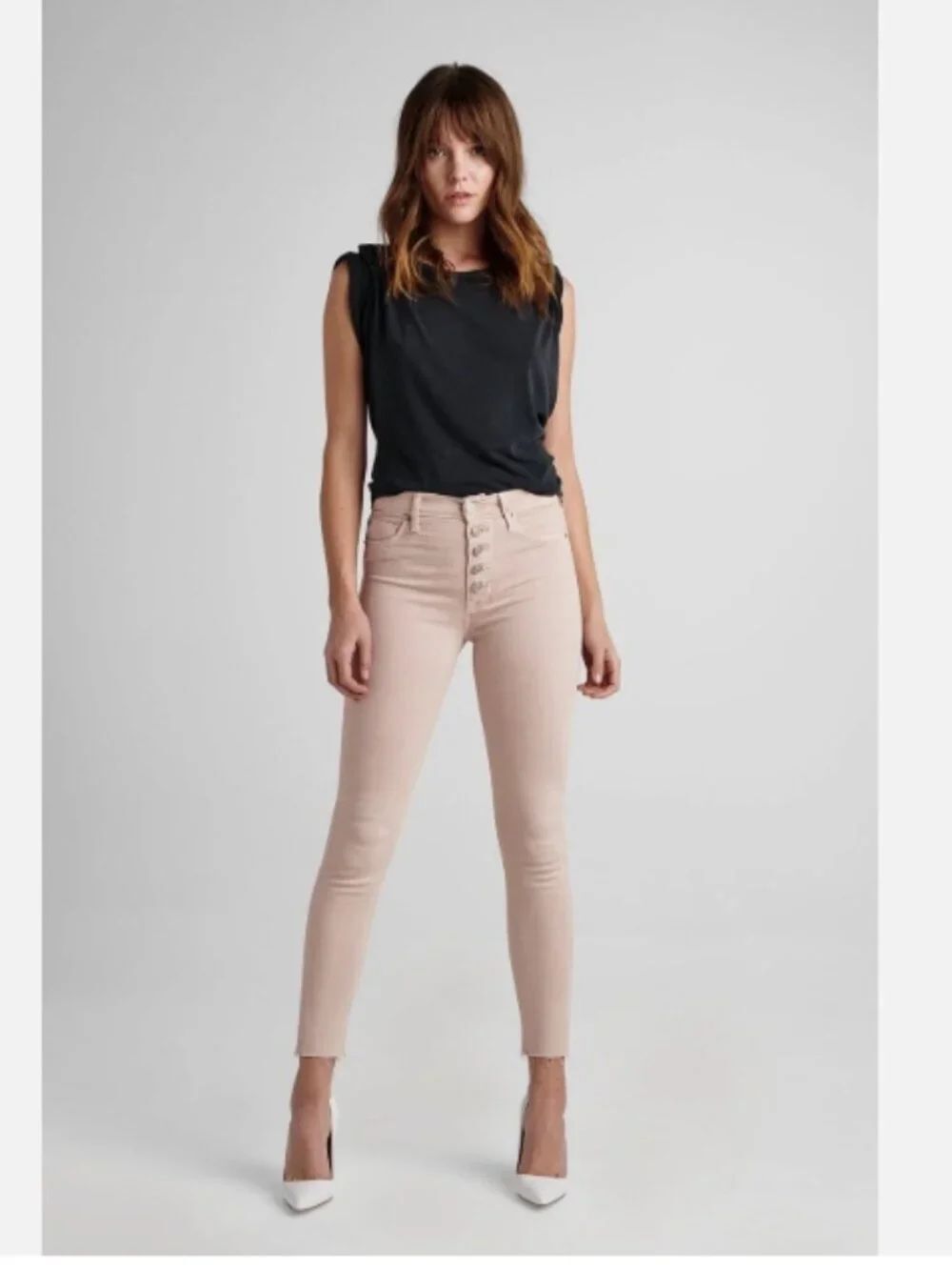 NWOT HUDSON Barbara High Rise Ankle Super Skinny Button Fly Raw Hem Nude Blush 2